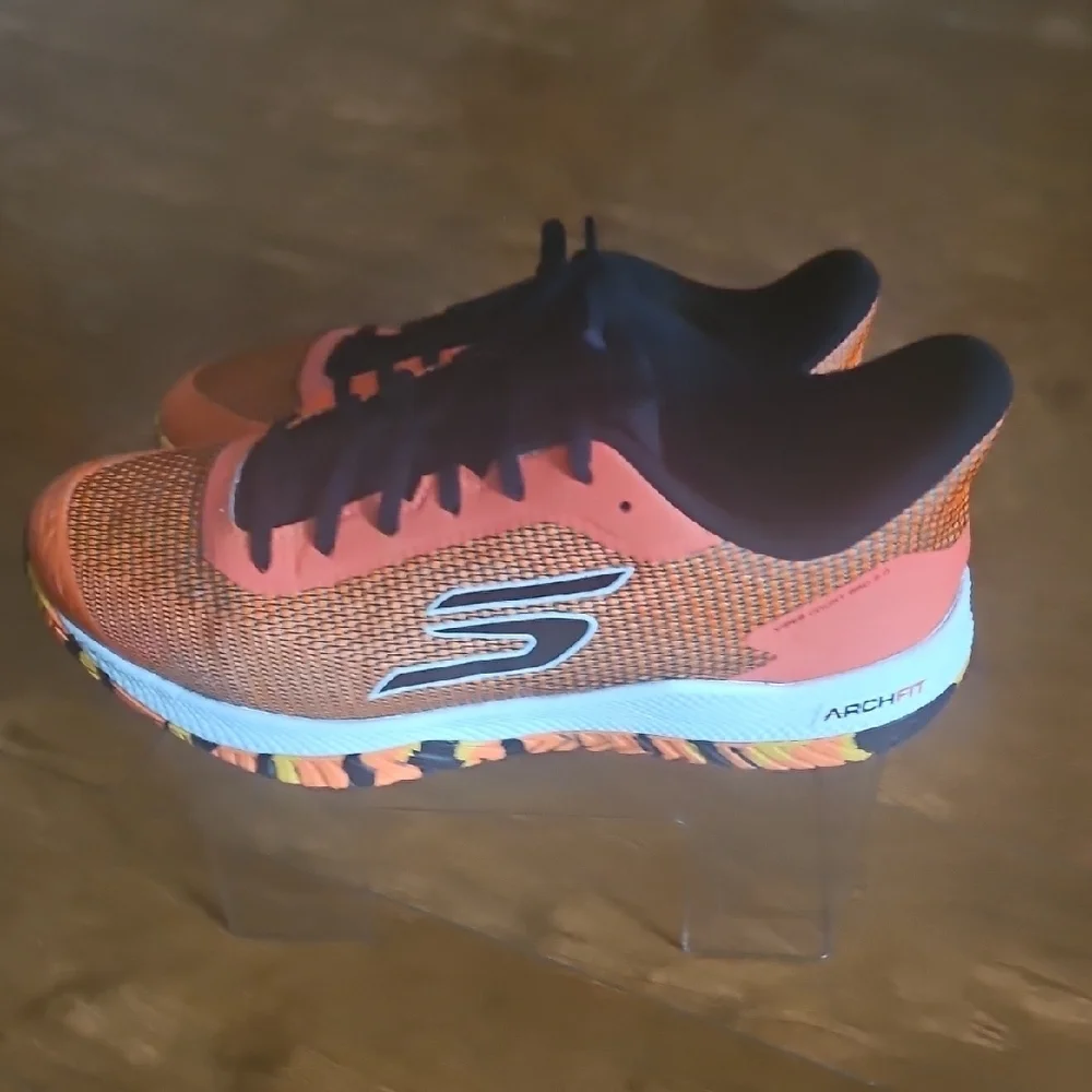 Skechers Mens Pickle Ball Sneakers Vibrant Orange and Black Sz 10.5